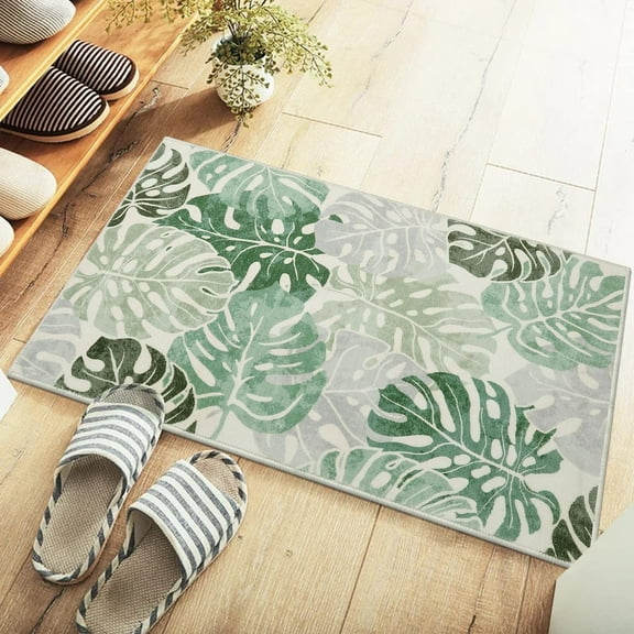 Lahome 2'x3' Monstera Green Washable Rug Synthetic Wool Non-Shedding Mat,Non-Slip for Bedroom, Entryway, Laundry & Porch