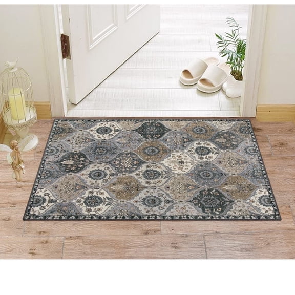 Lahome 2'x3' Moroccan Area Rug, Non-Slip Washable Indoor Door Mat,Small Oriental Accent Throw Rugs for Bedroom Kitchen Entryway Bathroom,Grey
