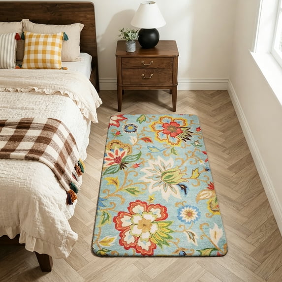 Lahome 2'x4' Collection Floral Runner Rug Non Slip Vintage Hallway Runner Rug, Laundry Throw Rugs and Mats for Laundry Room, Washable Runner Rugs for Kitchen Floor Bedroom Hallway Entryway Area Rugs