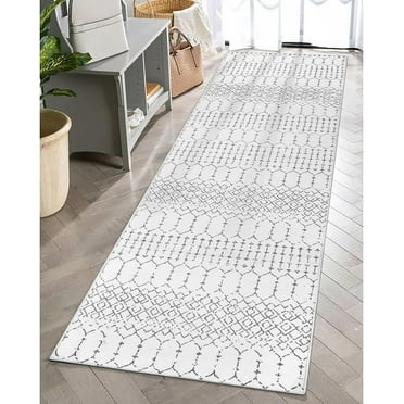 Lahome 2x6 Moroccan Washable Runner Rugs for Entryway, Non Slip White Runners for Hallway with Rubber Backing, Soft Ultra Thin Kitchen Rug Runner