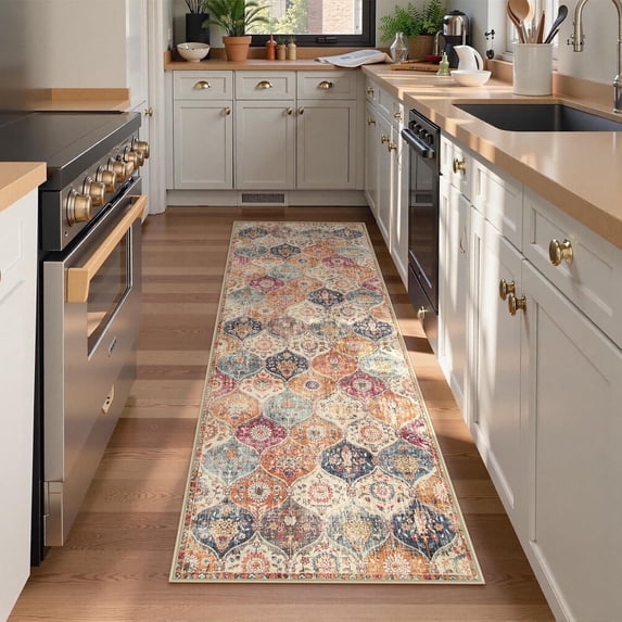 Lahome 2'x6 Washable Moroccan Runner Rugs for Entryway, Non-Slip Indoor Orange Hallway Runners with Rubber Backing, Soft Ultra Thin Carpet for Kitchen Laundry