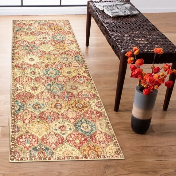 Lahome 2'x6 Washable Moroccan Runner Rugs for Entryway, Non-Slip Indoor Orange Red Hallway Runners with Rubber Backing, Soft Kitchen Rug Runner