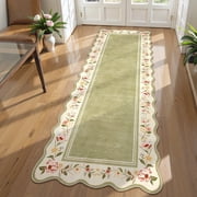 Lahome 2x6 Scalloped Boho Floral Hallway Runner Rug 2x6ft Non-Slip, Washable Low-Pile,Soft Microfiber Carpet for Entryway Kitchen Laundry Bedroom,Green