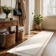 Lahome 2'x6' Scalloped Bow Kitchen Runner,2x6ft Runner Rug for Hallway,Non Slip Machine Washable Rugs ,Solid Beige Low Pile Boho Rug for Bedroom Bathroom Beside