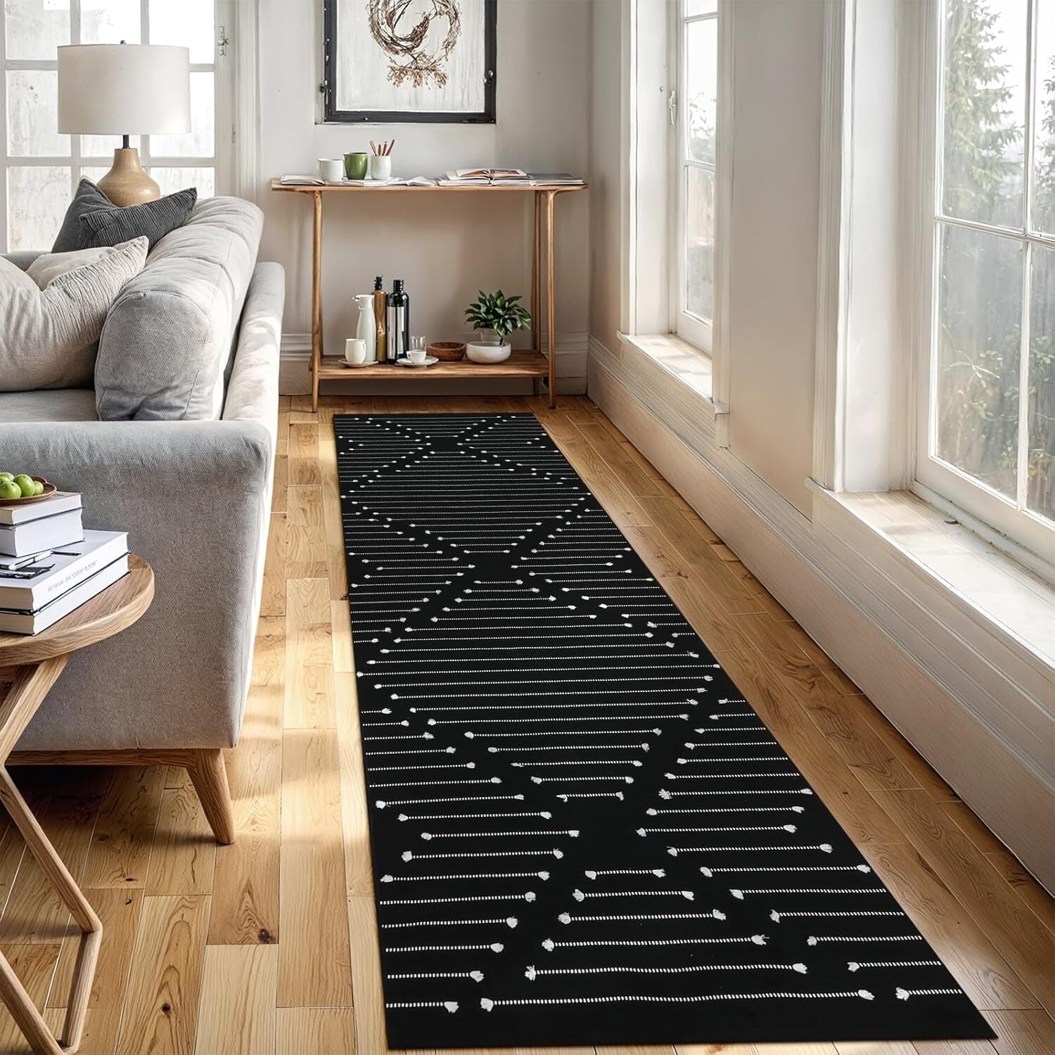 Lahome 2'x 8'Kitchen Runner Rugs, Washable Black Moroccan Hallway ...