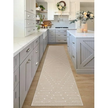 Lahome 2'x 8'Kitchen Runner Rug, Washable Moroccan Hallway Runner, Boho Khaki Rug Runner for Entryway Bathroom Laundry