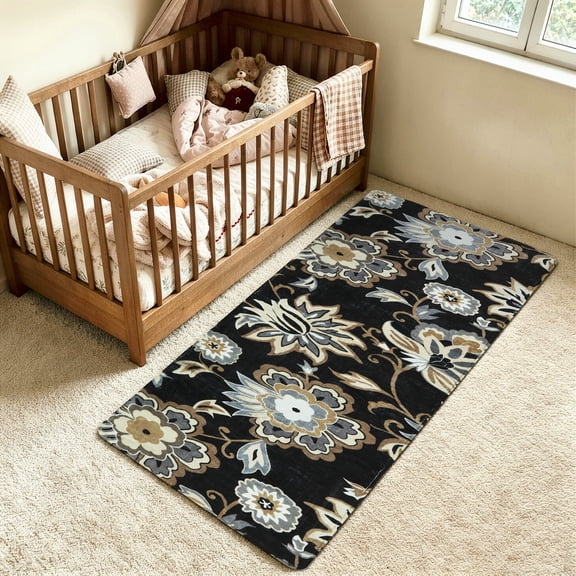Lahome 2x4 Floral Black Small Runner Rug Non-Slip Low-Pile Entryway Runner Rug Throw Stain Resistant Kitchen Rugs, Paisley Print Accent Carpet Runners for Bedroom Bathroom