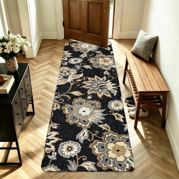Lahome 2'x6' Floral Hallway Runner Rug,2x6 Washable Non-Slip Carpet Runner, Throw Low-Pile Stain Resistant Laundry Room Rug Kitchen Runner Black Paisley Print Rug Runner for Bedroom Entryway Bathroom