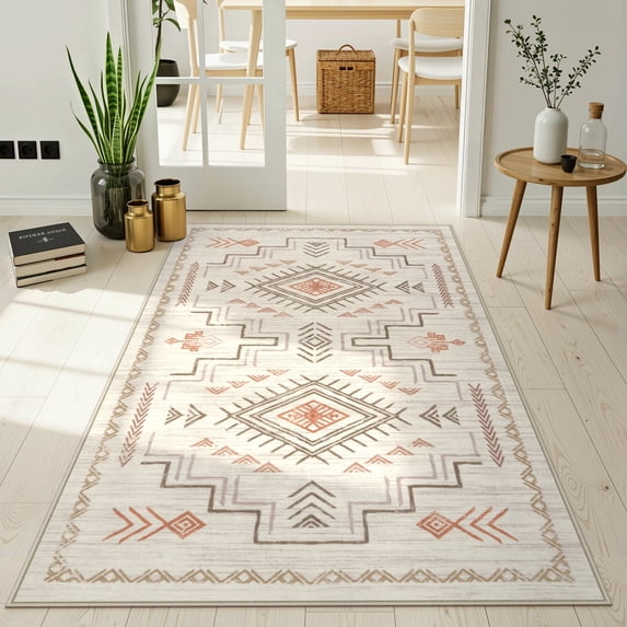 Lahome Washable 3'x5' Area Rug, Brown Rugs for Living Room, Non-Slip Small Entryway Aztec Tribal Carpet for Bedroom Kitchen Bathroom, Low-Pile Classic Boho Western Decor, Brown