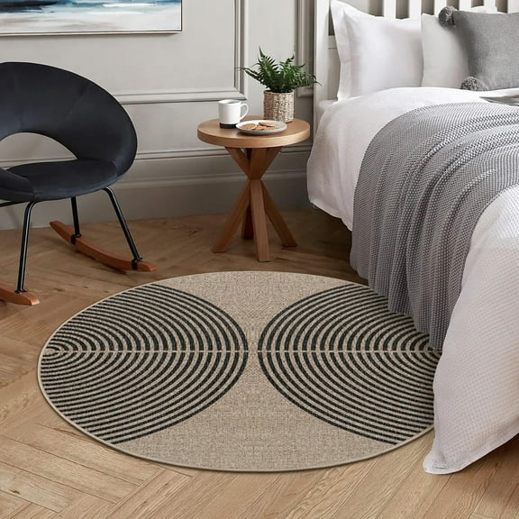Lahome 3ft Modern Rainbow Round Jute Rug,Small Washable Circular Indoor/Outdoor Rug for Patio & Front Porch,Farmhouse Non-Slip, Non-Shedding Round Mat for Entryway Decor,Carpet for Office RV Patio
