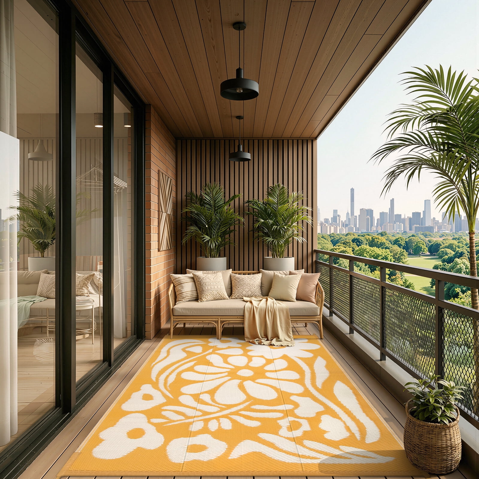 Lahome 4'x6' Waterproof Outdoor Rug, Reversible Straw Mat Patio Carpet - Orange Abstract Floral Design for RV Balcony Beach Garden Deck (Orange, 4'x6')