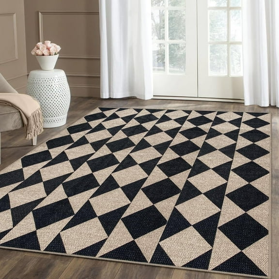 Lahome 5'x7' Checkered Easy Jute Area Rug,Outdoor Patio Rug Washable Rugs for Entryway Checkerboard Indoor Outdoor Living Room Classroom Rugs,Farmhouse Neutral Non Slip Black Carpet for Bedroom