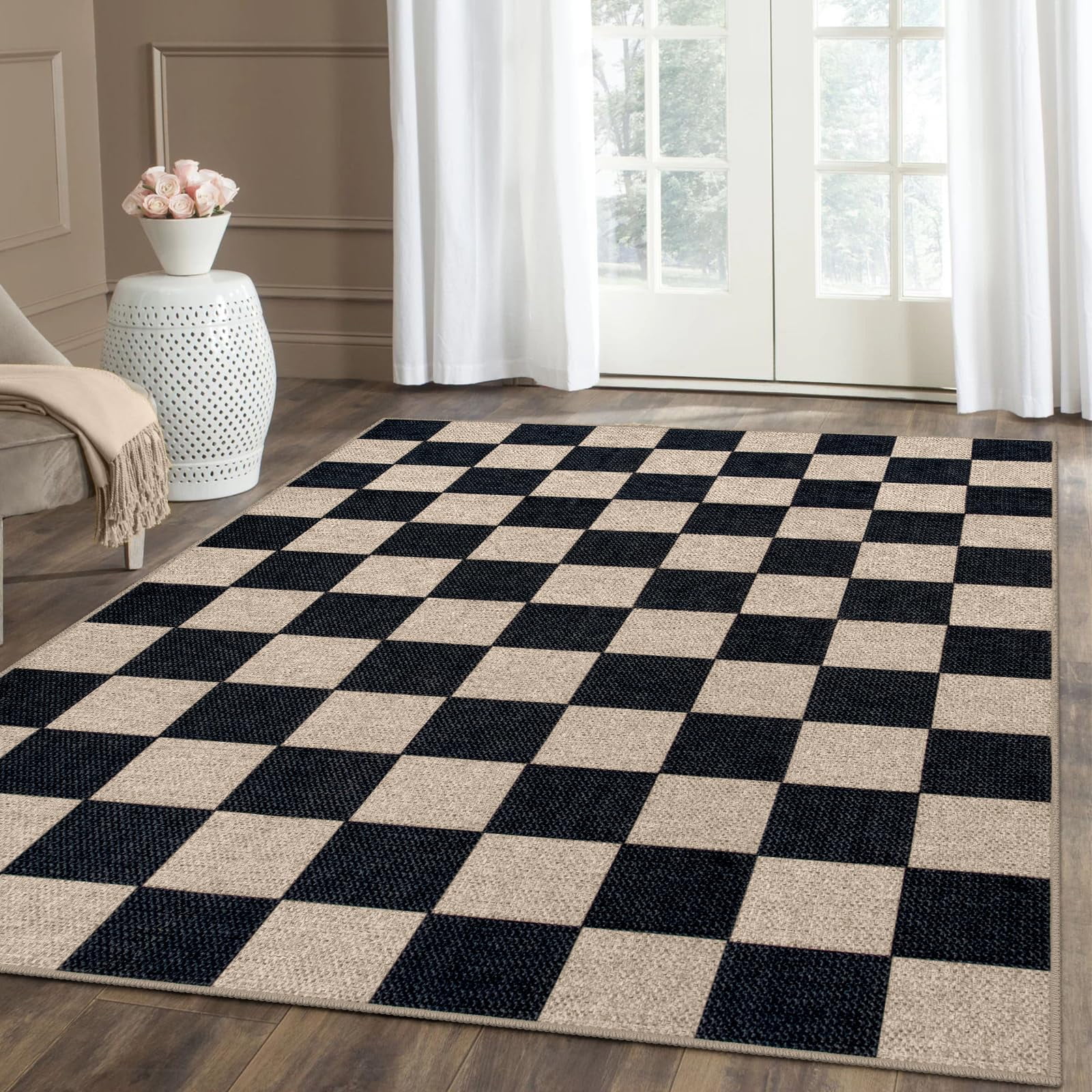 Lahome 5'x7' Checkered Easy Jute Area Rug,Outdoor Patio Rug Washable ...