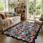 Lahome 5'x7' Floral Area Rug for Living Room ,Area Rug 5x7ft ,Non Slip Rugs Machine Washable ,Indoor Floral Rug Low Pile
