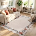 thumbnail image 1 of Lahome 5'x7' Floral Scalloped Area Rug for Living Room - 5x7 Ultra-Thin Soft Washable Non-Slip Bedroom Stain Resistant Lightweight Boho Low-Pile Throw for Dining Room Office (5x7ft, Beige), 1 of 11