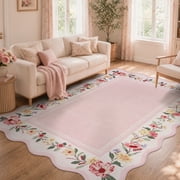 Lahome 5'x7' Floral Scalloped Area Rugs for Living Room, Washable Rugs Non Slip Boho Rug, Soft Low Pile Stain Resistant 