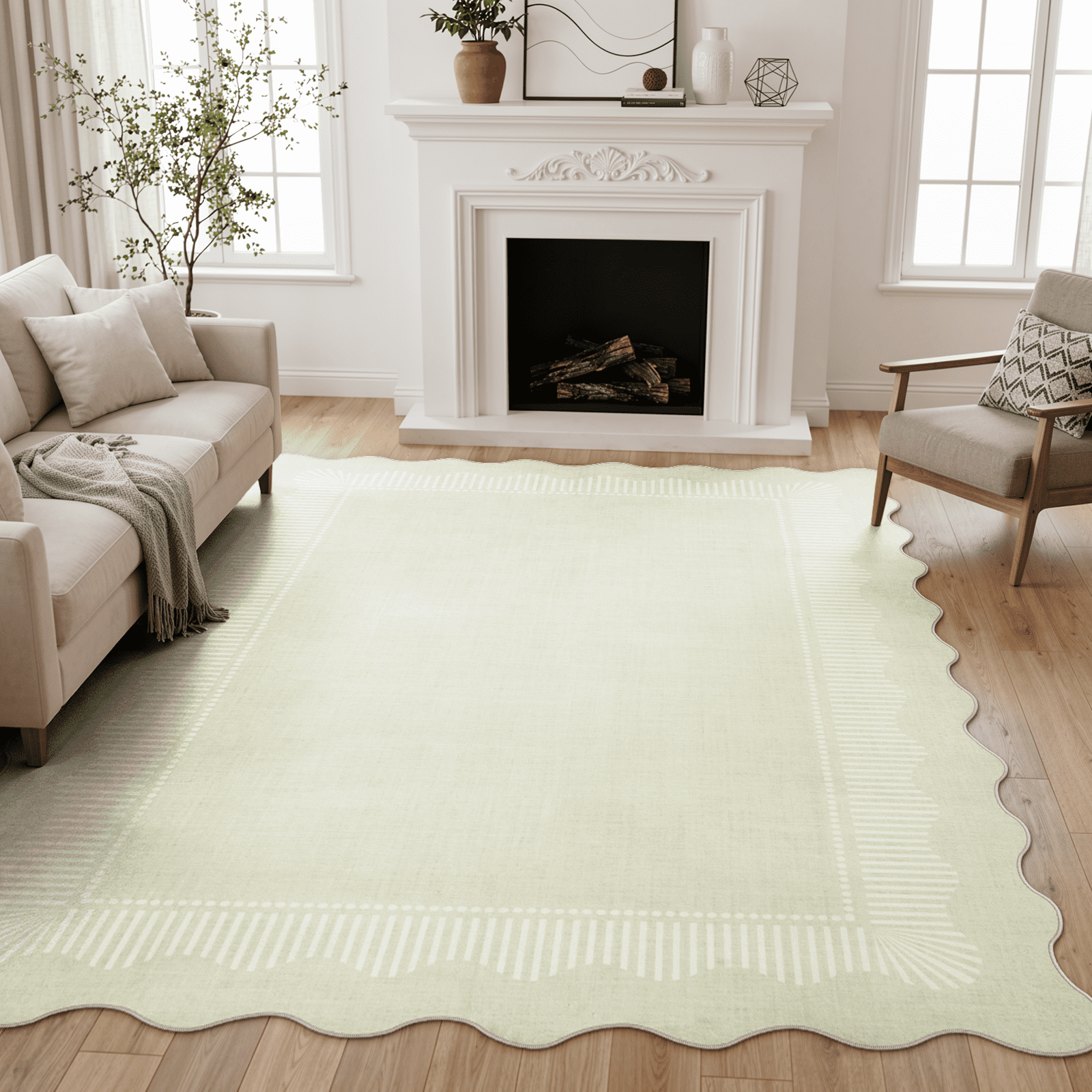 Lahome 5'x7' Scalloped Vintage Rug for Living Room ,Area Rug 5x7ft ,Non ...