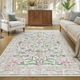 thumbnail image 1 of Lahome 5'x7' Washable Area Rug for Living Room with Non Slip Backing,Traditional Boho Rug,Low Pile Lightweight Carpet,Floral Print Mat,Better Home,Washable Machine for Bedroom,Purple, 1 of 12