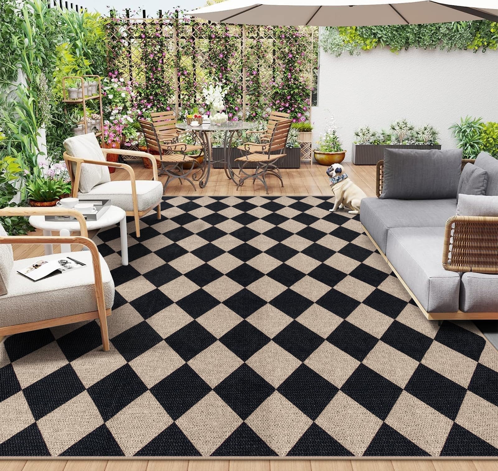 Lahome 8'x10' Checkered Easy Jute Area Rug,Outdoor Patio Rug Washable ...