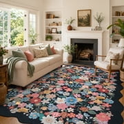 Lahome 8'x10' Floral Area Rug for Living Room ,Area Rug 8x10ft ,Non Slip Rugs Machine Washable ,Indoor Floral Rug Low Pi