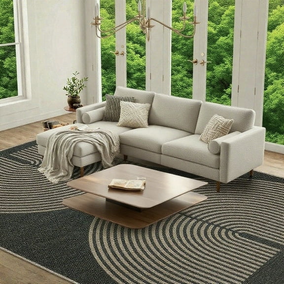 Lahome 8'x10' Modern Rainbow Jute Rug Washable Indoor Outdoor Carpet for Living Room, Patio & Farmhouse Decor,Contemporary Non-Slip Black Rug for Bedroom, Backyard & Office,Carpet for Office RV Patio