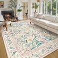thumbnail image 1 of Lahome 8'x10' Washable Area Rug for Living Room with Non Slip Backing,Traditional Boho Rug,Low Pile Lightweight Carpet,Floral Print Mat,Better Home,Washable Machine for Bedroom,Pink, 1 of 18