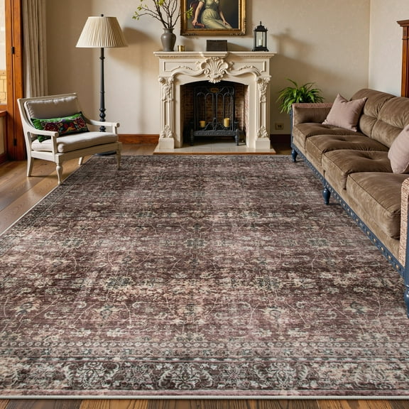 Lahome 8x10 Area Rug Washable Bedroom Rug Red Rug for Living Room 8x10 Rug Non Slip Ultra-Thin Carpet for Dining Room Retro Nursery Rug Large Area Rug for Playroom/Kids Room