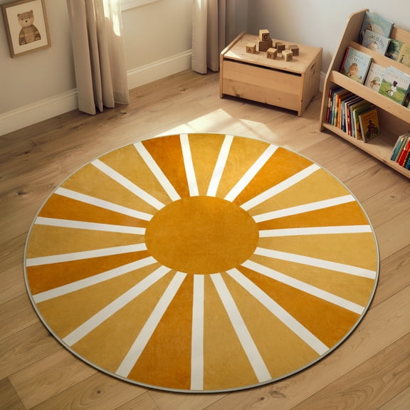 Lahome Boho Round Rugs,3ft Washable Non-Slip Small Round Area Rug Throw Soft Sofa Kids Nursery Room Rug Rainbow Sun Print Distressed Round Carpet for Bedroom Entryway Living Room Dining Room