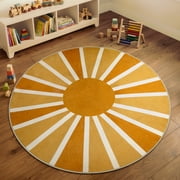 Lahome Boho Round Rugs,4ft Washable Non-Slip Small Round Area Rug Throw Soft Sofa Kids Nursery Room Rug Rainbow Sun Print Distressed Round Carpet for Bedroom En