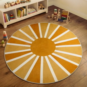 Lahome Boho Round Rugs,4ft Washable Non-Slip Small Round Area Rug Throw Soft Sofa Kids Nursery Room Rug Rainbow Sun Print Distressed Round Carpet for Bedroom Entryway Living Room Dining Room