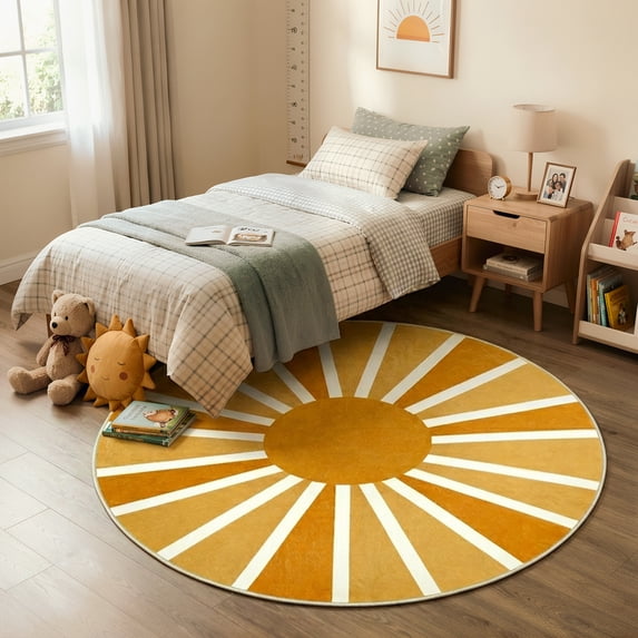Lahome Boho Round Rugs,5ft Washable Non-Slip Small Round Area Rug Throw Soft Sofa Kids Nursery Room Rug Rainbow Sun Print Distressed Round Carpet for Bedroom Entryway Living Room Dining Room