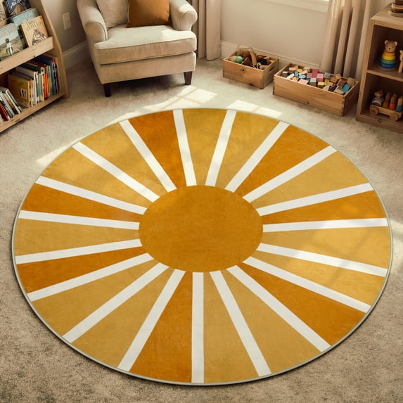 Lahome Boho Round Rugs,6ft Washable Non-Slip Small Round Area Rug Throw Soft Sofa Kids Nursery Room Rug Rainbow Sun Print Distressed Round Carpet for Bedroom Entryway Living Room Dining Room