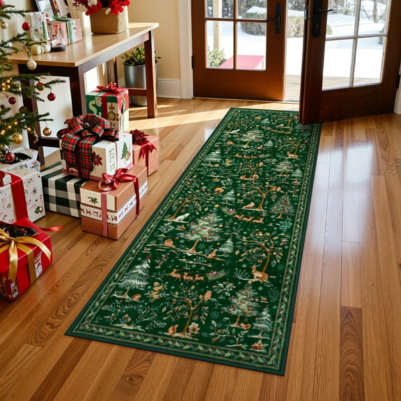 Lahome Christmas 2'x6' Hallway Runner Rug,Soft Kitchen Runner Rugs Non Skid Washable Entryway Accent Rug, Modern Holiday Decor Floor Carpet Rugs for Bedroom Bathroom Living Room(2'x6',Green)