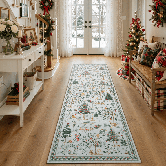 Lahome Christmas 2x6 Hallway Runner Rug,Soft Kitchen Runner Rugs Non Skid Washable, Entryway Accent Rug, Modern Holiday Decoration Floor Carpet Rugs for Bedroom Bathroom Living Room(2'x6',Gray)