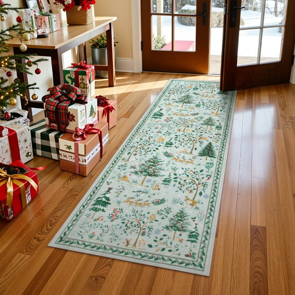 Lahome Christmas 2x6 Hallway Runner Rug,Soft Kitchen Runner Rugs Non Skid Washable, Entryway Accent Rug, Modern Holiday Decoration Floor Carpet Rugs for Bedroom Bathroom Living Room(2'x6',Gray)