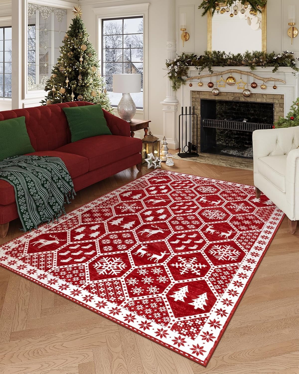 Lahome Christmas Area Rug,5'x7' Xmas Rug,Boho Kitchen Bathroom Rugs Non ...