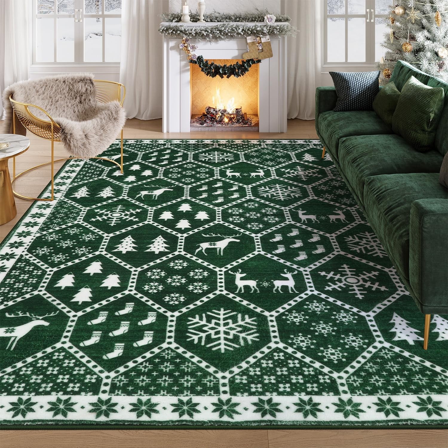 Lahome Christmas Area Rug,8'x10' Xmas Rug,Boho Kitchen Bathroom Rugs ...
