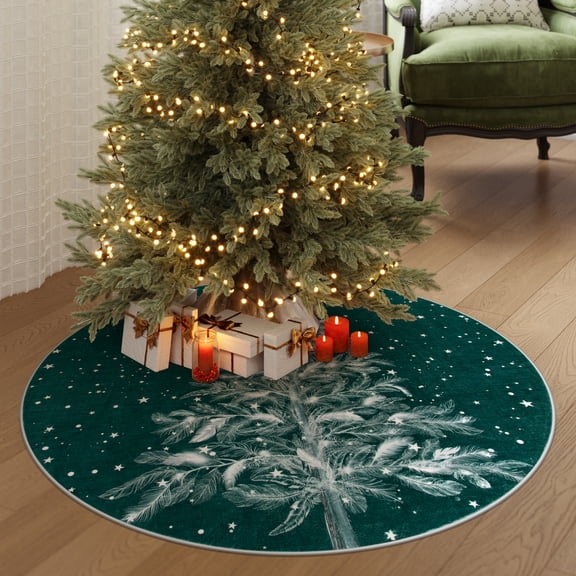 Lahome Christmas Round Area Rug,3ft Entry Rug Non-Slip Washable Indoor Door Mat for Living Room,Moroccan Holiday Xmas Decor Floor Carpet for Bedroom Kitchen Entryway Bathroom,Green