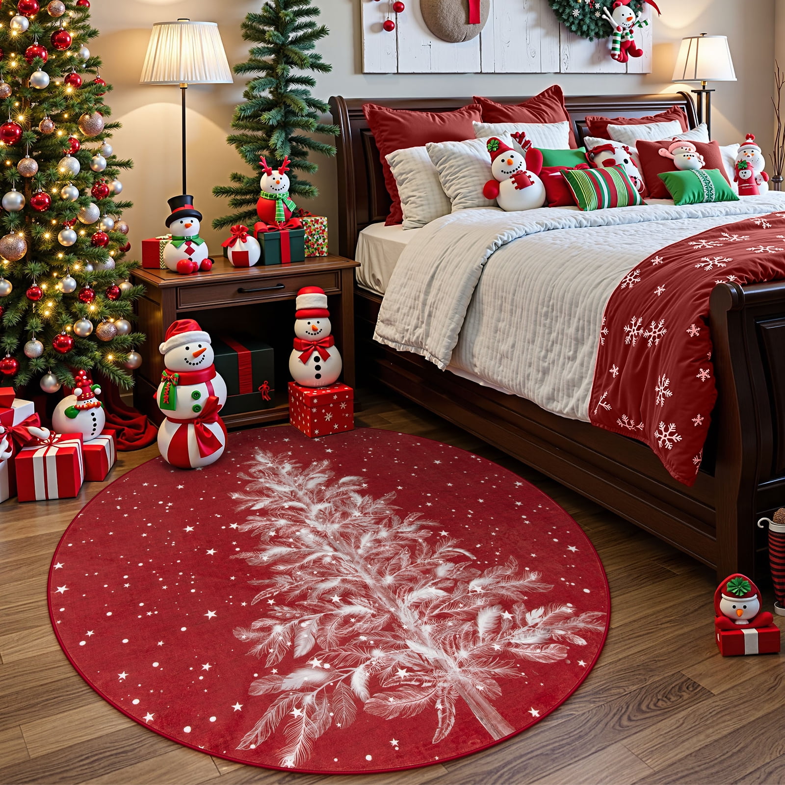 Lahome Christmas Round Area Rug,3ft Entry Rug Non-Slip Washable Indoor ...