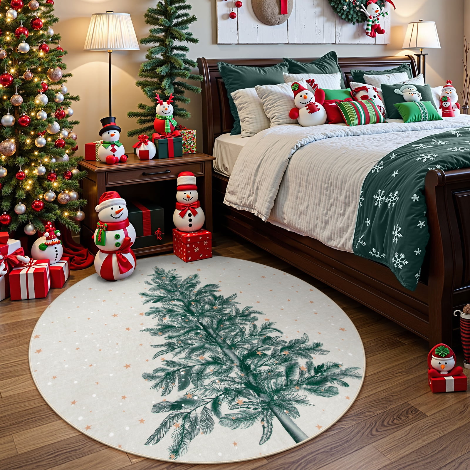 Lahome Christmas Round Area Rug,3ft Entry Rug NonSlip Washable Indoor