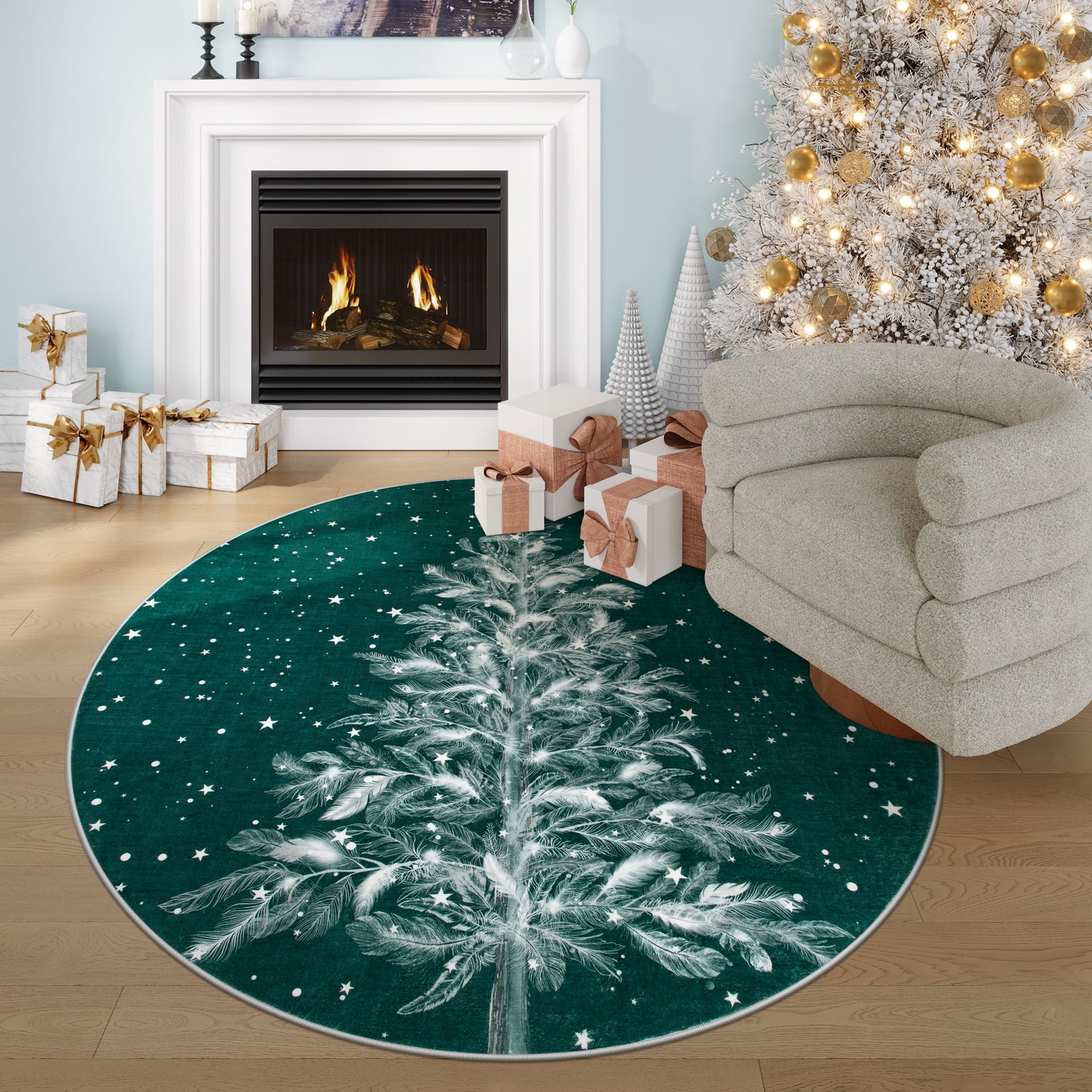Lahome Christmas Round Area Rug,5ft Entry Rug NonSlip Washable Indoor