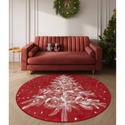 Lahome Christmas Round Rug 3ft Area Rug Red Christmas Tree Rug Washable Rug Indoor Carpet Decorative Circle Rug Round Non Slip Soft Rug Holiday Decor for Kitchen Bedroom Nursery,Green