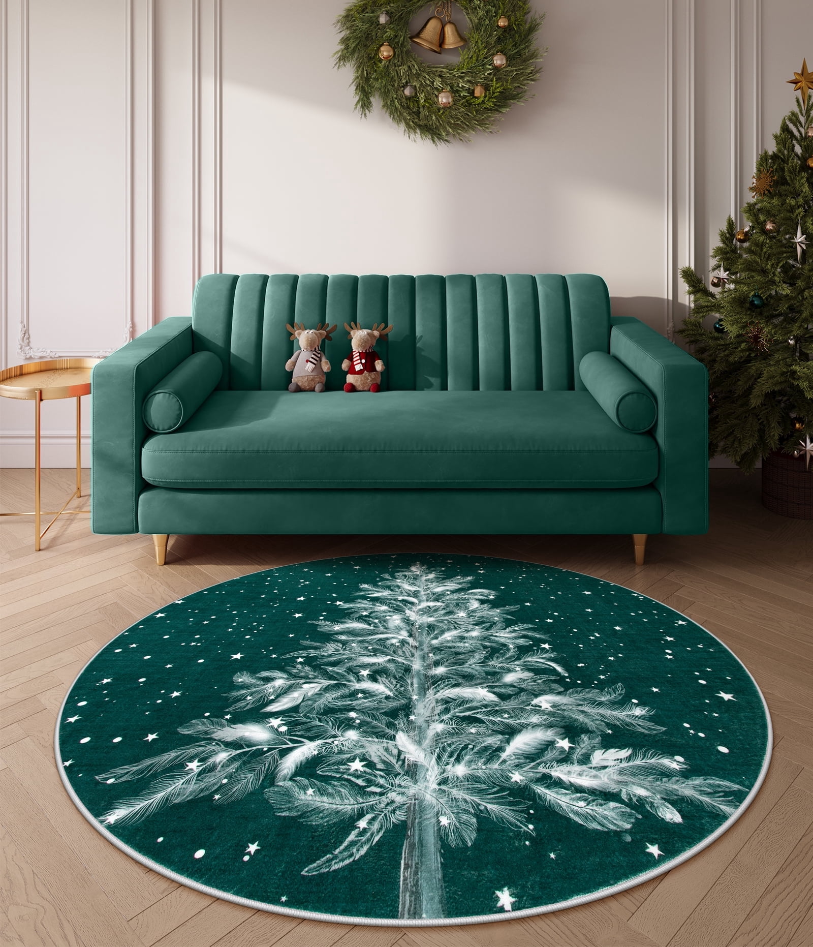 Lahome Christmas Round Rug 4ft Area Rug Red Christmas Tree Rug Washable Rug Indoor Carpet Decorative Circle Rug Round Non Slip Soft Rug Holiday Decor for Kitchen Bedroom Nursery,Green