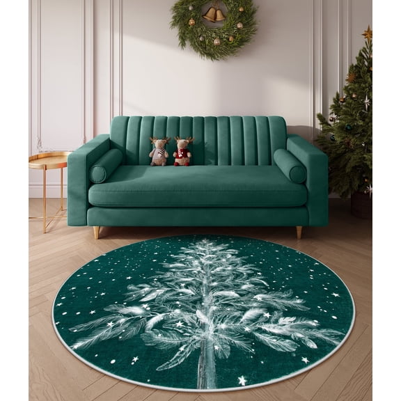 Lahome Christmas Round Rug 4ft Area Rug Red Christmas Tree Rug Washable Rug Indoor Carpet Decorative Circle Rug Round Non Slip Soft Rug Holiday Decor for Kitchen Bedroom Nursery,Green