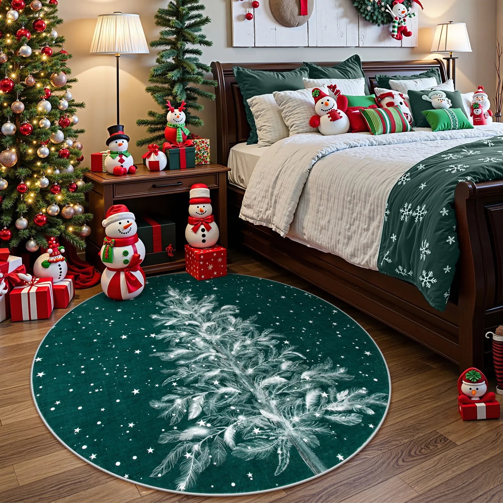 Lahome Christmas Round Rug 5ft Area Rug Red Christmas Tree Rug Washable ...