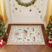 Lahome Christmas Rug,2'x3'Small Christmas Mat,Holiday Machine Washable Non Slip Christmas Xmas Decoration Kitchen Rug,Indoor Christmas Carpets for Living Room,Snowflake Rug,Beige
