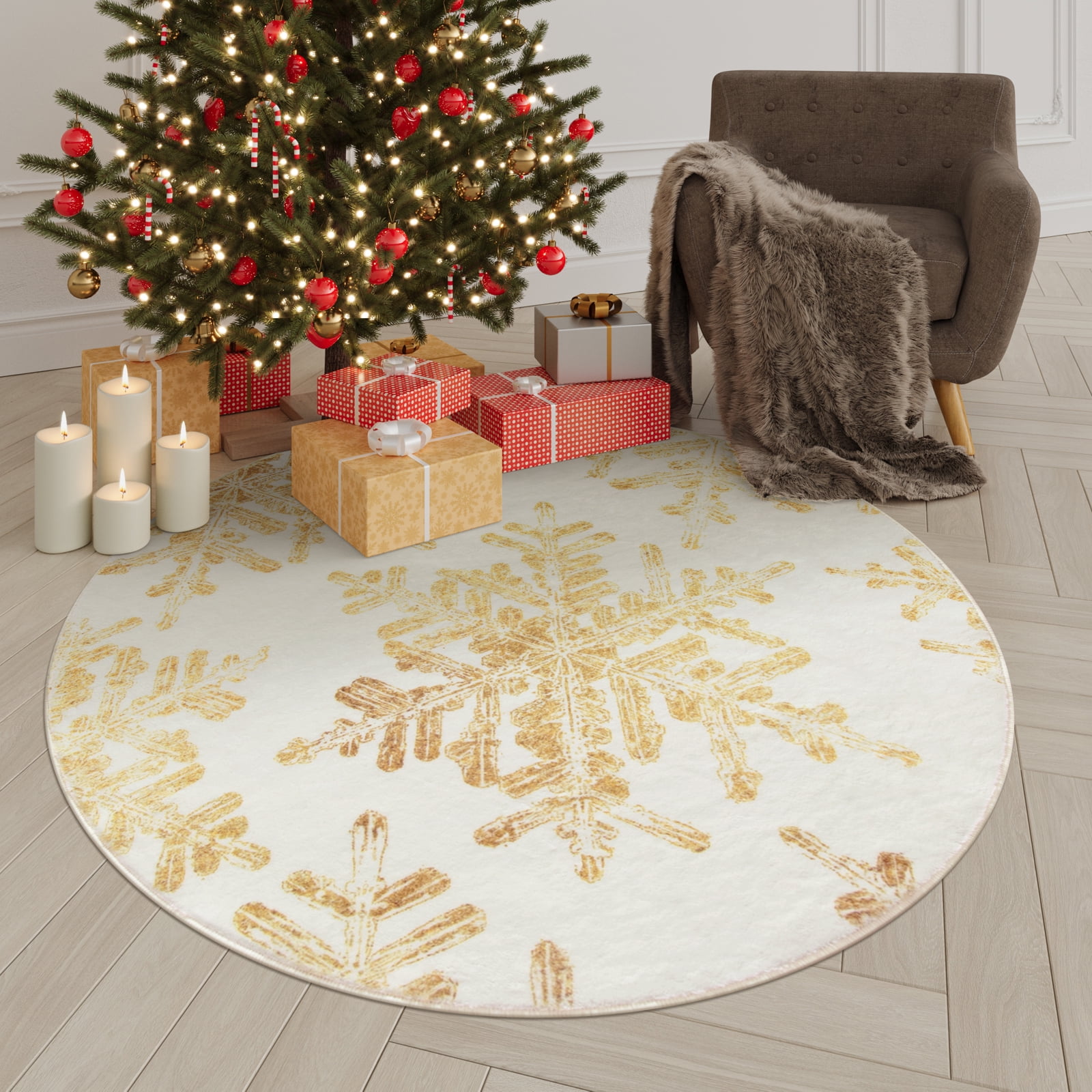 Lahome Christmas Snowflake Round Area Rug,4ft Entry Rug Non-Slip ...