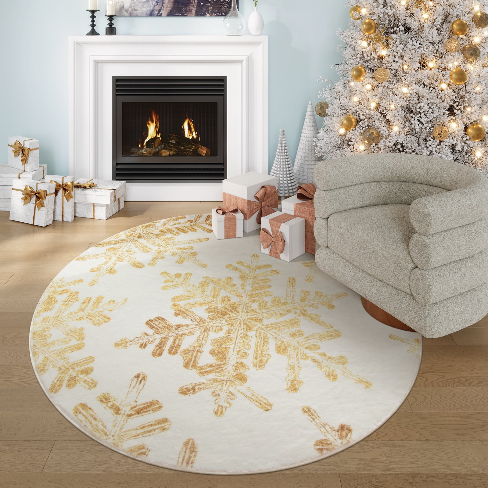 Lahome Christmas Snowflake Round Area Rug,5ft Entry Rug Non-Slip ...
