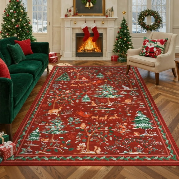 Lahome Christmas Vintage Area Rugs for Living Room,5x7 Area Rugs Soft Washable Rug,Non-Slip Bedroom Rug Stain Resistant Boho Low-Pile Throw Carpet for ‎Dining Room Office Holiday Decor (5x7ft,Gray)