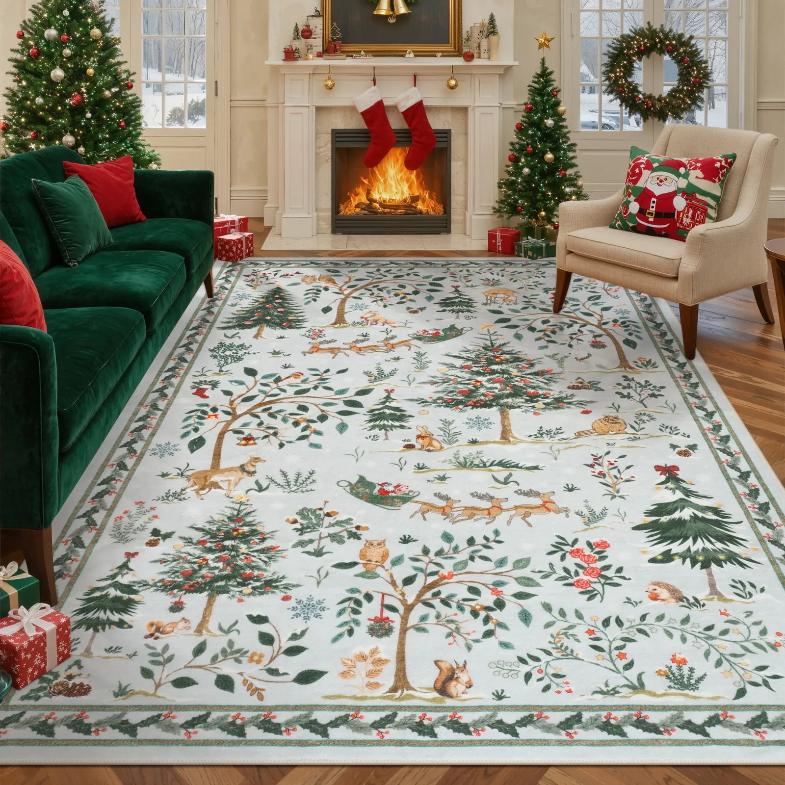 Lahome Christmas Vintage Washable Area Rugs 8x10,Soft Ultra-Thin 8x10 Rugs for Living Room Bedroom, Easy Clean Boho Non-Slip Accent Carpet for Dining Room Office Holiday Decor(8x10ft,Gray)